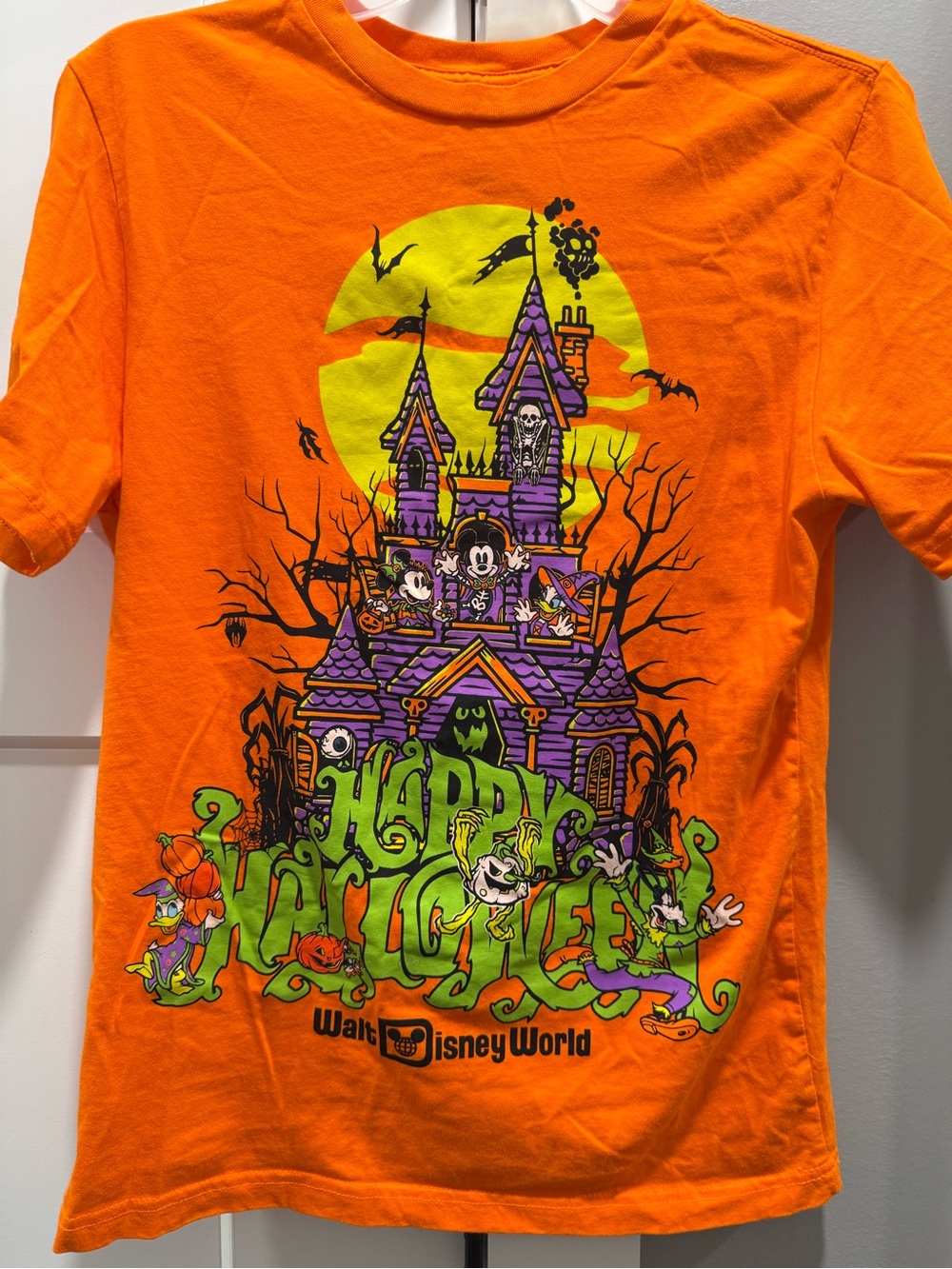 Disney Orange Halloween Haunted Castle Tee with Purple & Green Artwork